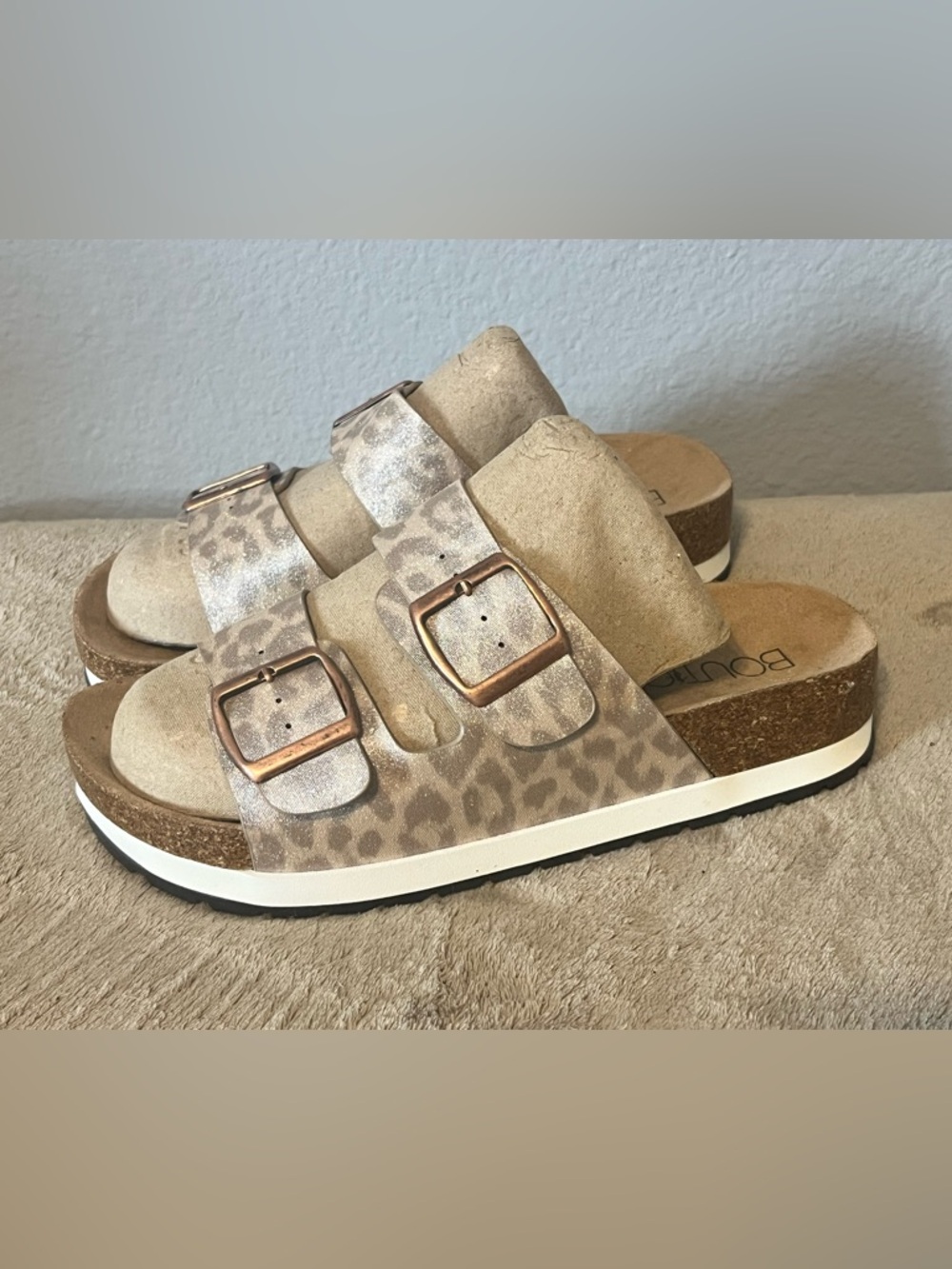 Leopard Print Double Buckle Slide Sandals - 36